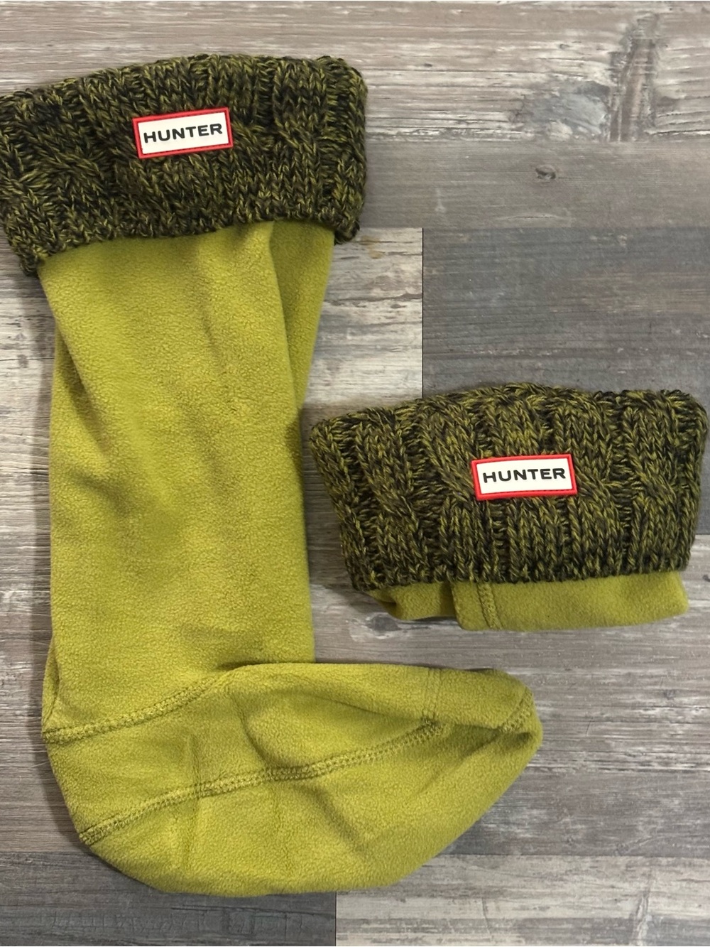 Hunter Olive & Moss Green Fleece Boot Sock Liners with Knit Cuffs